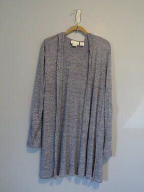 Cynthia Rowley 100% Linen Hooded Cardigan Sz L Blue Gray Heathered